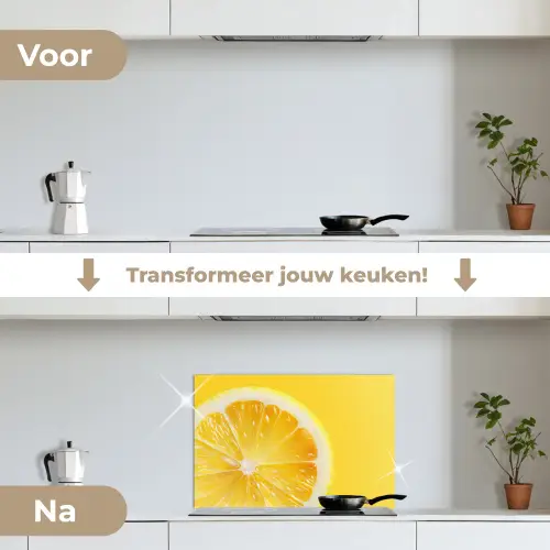 Citroen - Geel - Zonnig keuken achterwand spatscherm klein -voor_na_NL