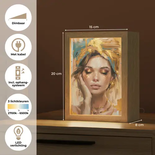 Vrouwen - Portret - Luxe - Goud Light Box met kabel (Tafellamp) klein -USP_NL