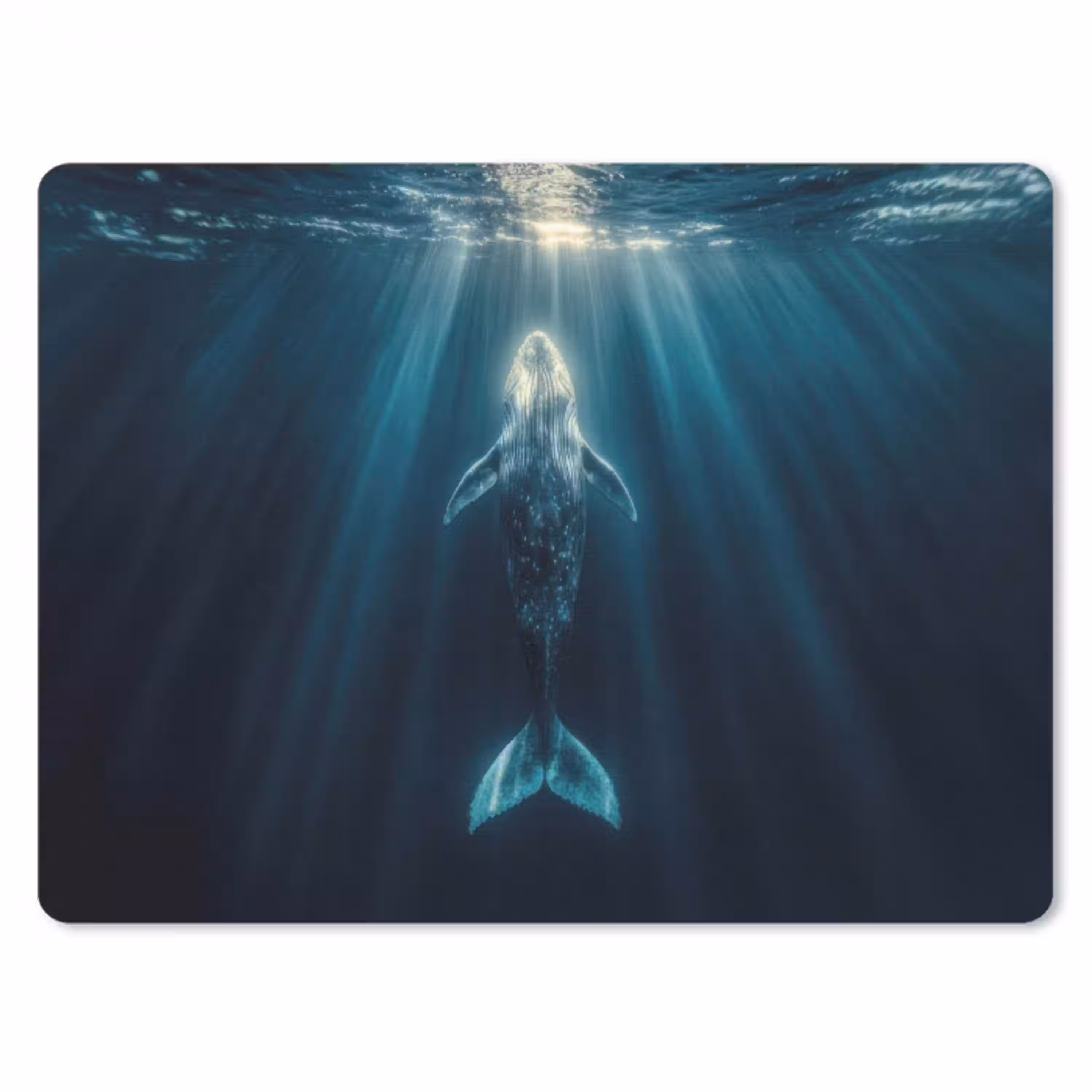 Walvis - Water - Zonnestralen - Blauw muismat rubber klein -3d