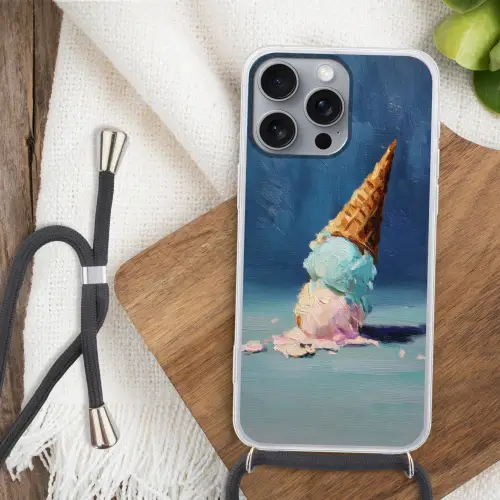 Ijshoorn - Bolletjes - Smelt - Roze Hoesje iPhone 16 Pro Max met koord klein -sfeer4