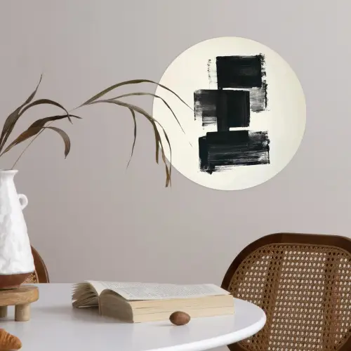 Rechthoeken - Penseelstreken - Abstract - Zwart Wandcirkel behangsticker klein -sfeer3