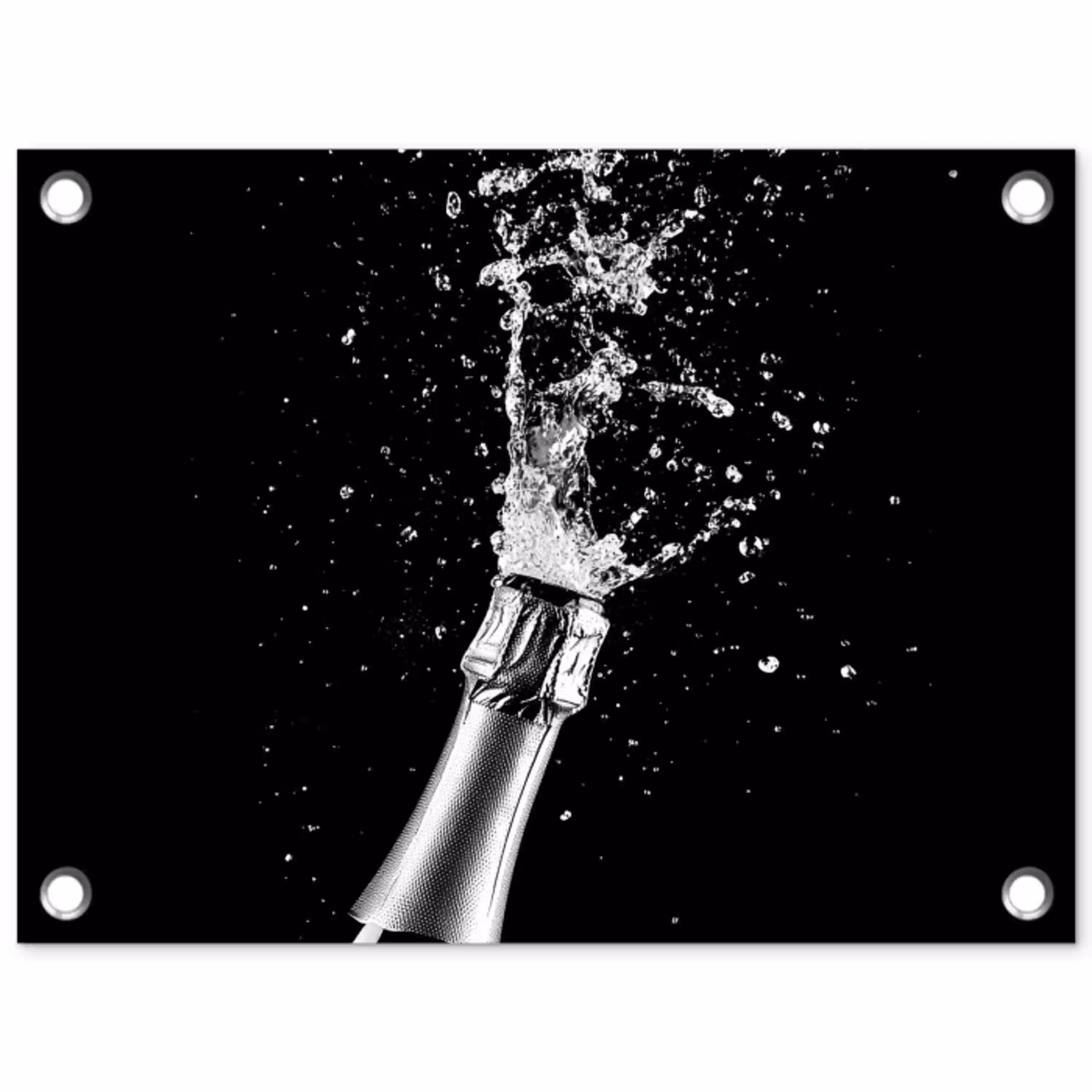 Champagne - Zwart - Spetters - Popping tuinposter los doek klein -3d