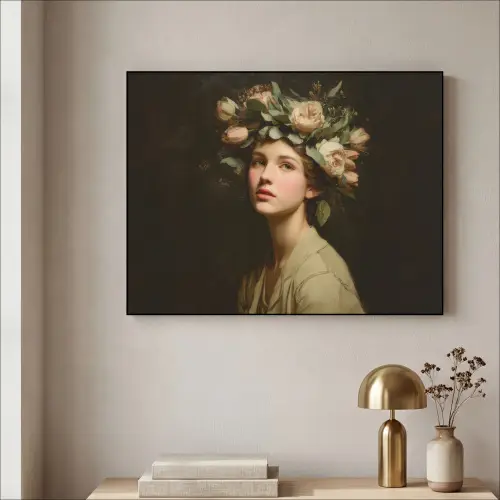 Bloemenstilte - Vrouw - Portret Textielframe zwart klein -sfeer2