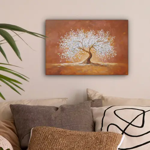Abstract - Boom - Wit - Bladeren canvas 2cm klein -sfeer1