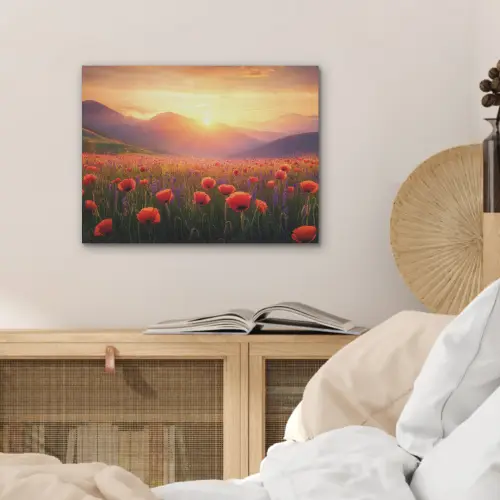Landschap - Zonsondergang - Bloemenveld PET vilt klein -sfeer3