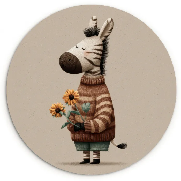 Zebra - Zonnebloemen - Warm Wandcirkel kunststof plaat 5mm dik klein -3d