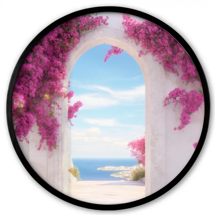 Zee - Roze - Bloemen - Poort Fotolijst rond zonder passe partout klein -3d