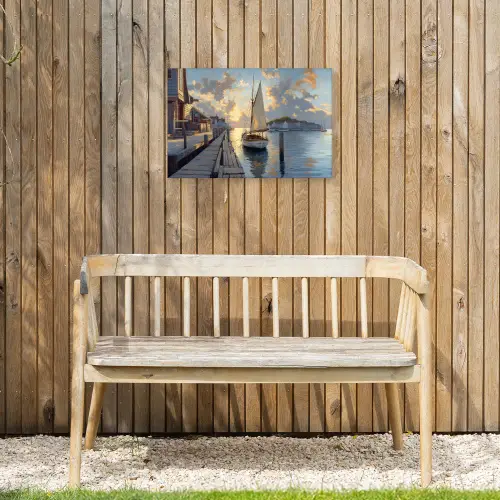 Zeilboot - Zon - Pier - Hout Tuinposter op houten frame 2 cm dik klein -sfeer4
