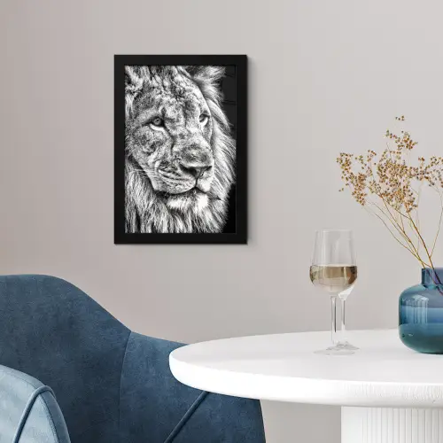 Portret - Leeuw - Zwart wit fotolijst zwart zonder passe partout klein -sfeer4