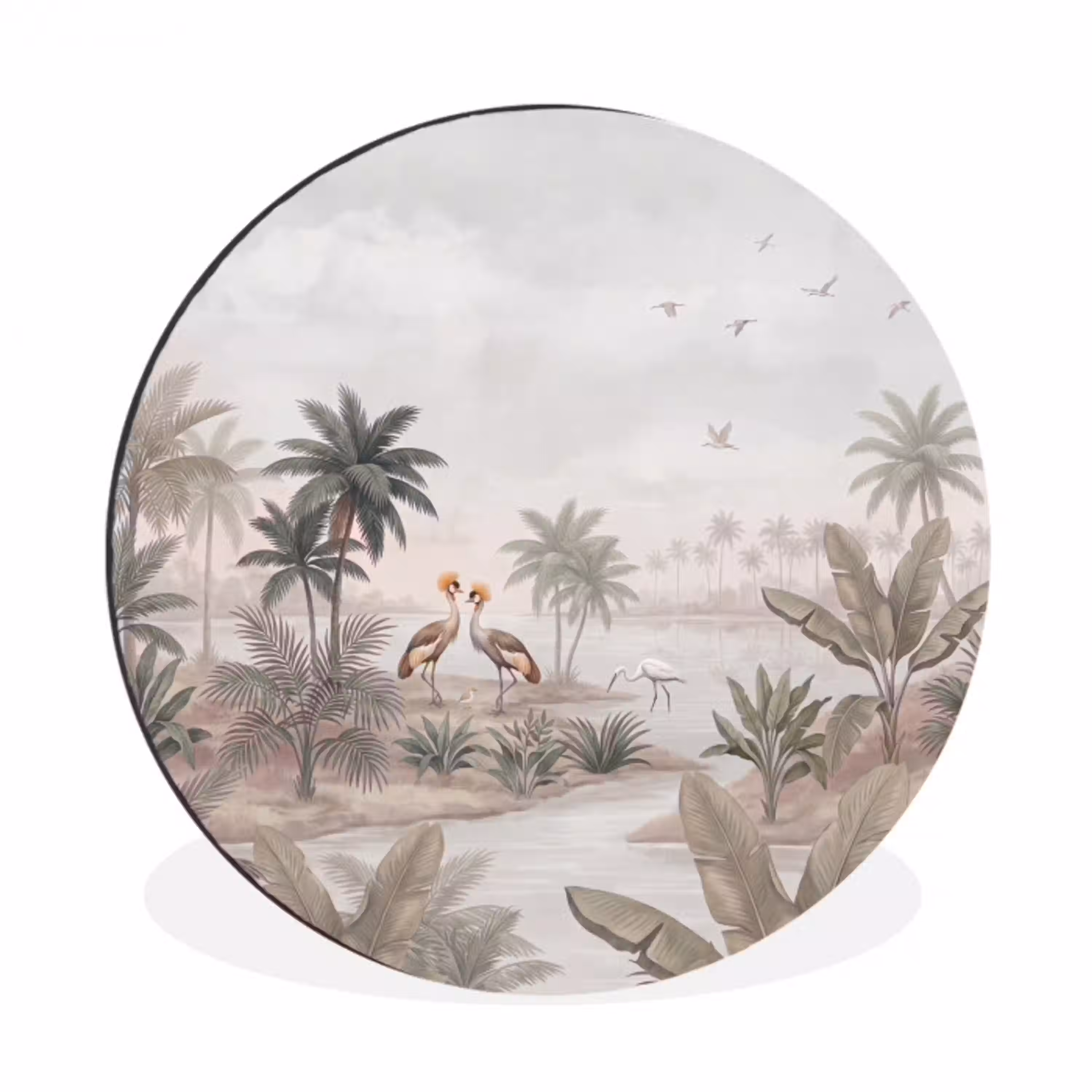 Kraanvogels - Palmbomen - Tropisch Wandcirkel aluminium klein -3d