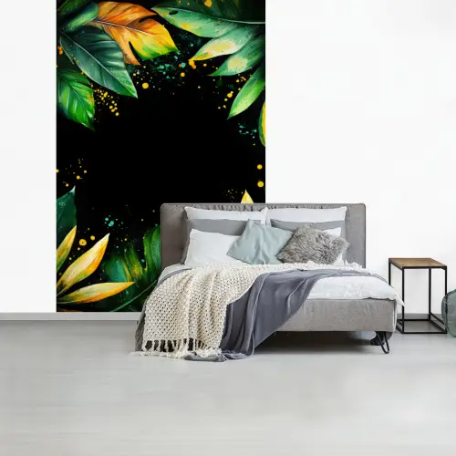 Bladeren - Groen - Geel - Verf - Jungle fotobehang vinyl groot -slaapkamer