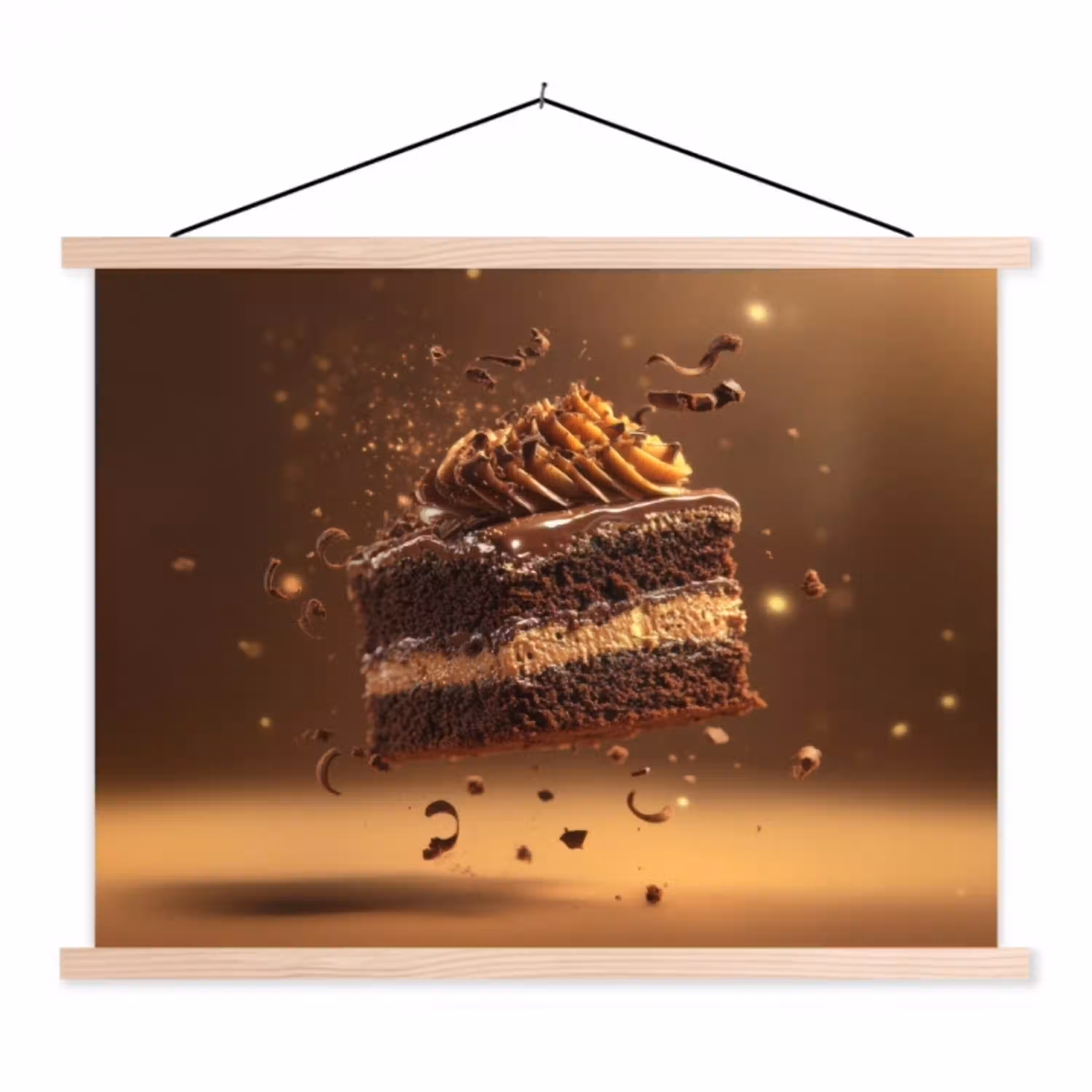 Taart - Chocolade - Eten - Brownie textielposter latten blank klein -3d