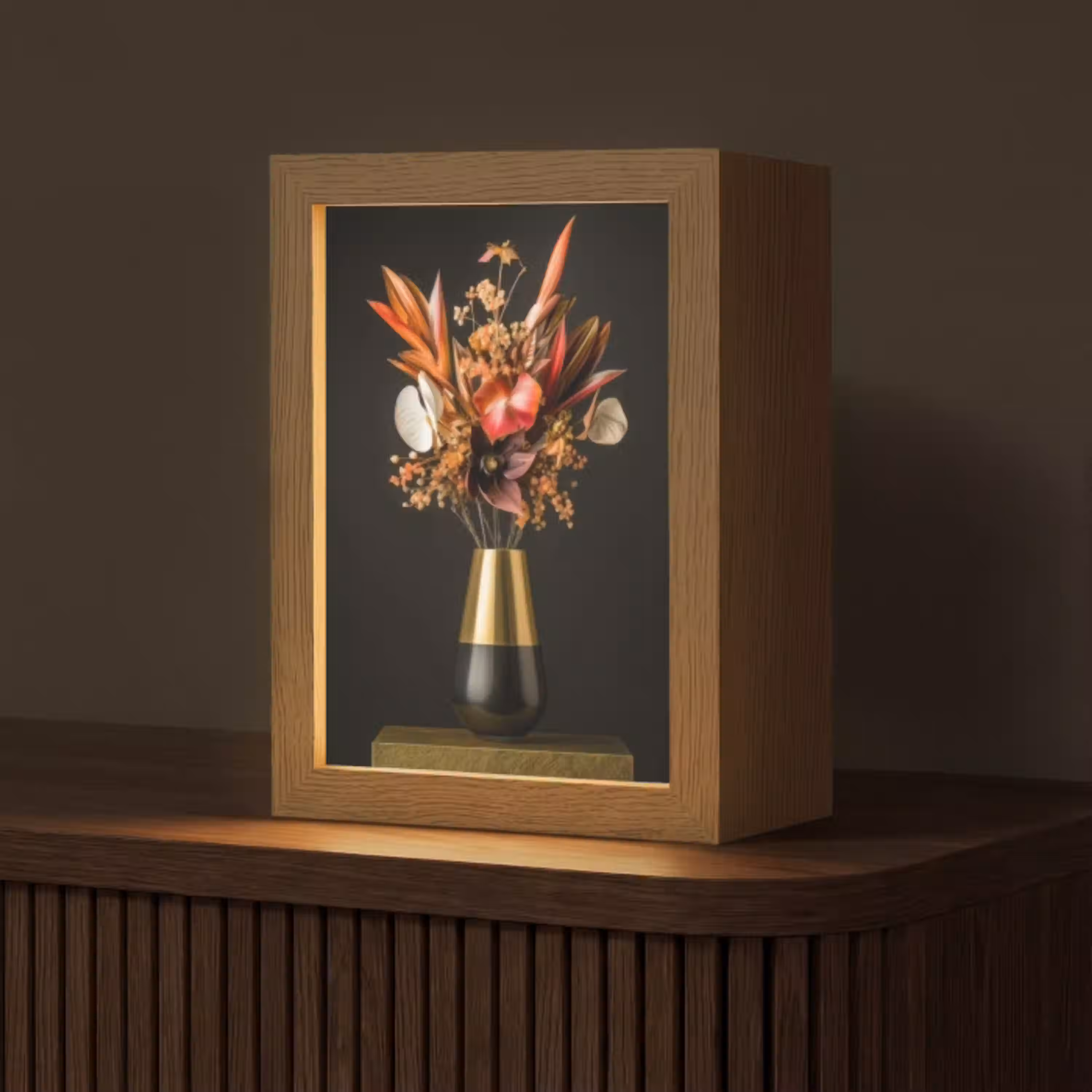 Exotisch - Boeket - Vaas - Goud Light Box met kabel (Tafellamp) klein -z3d_website