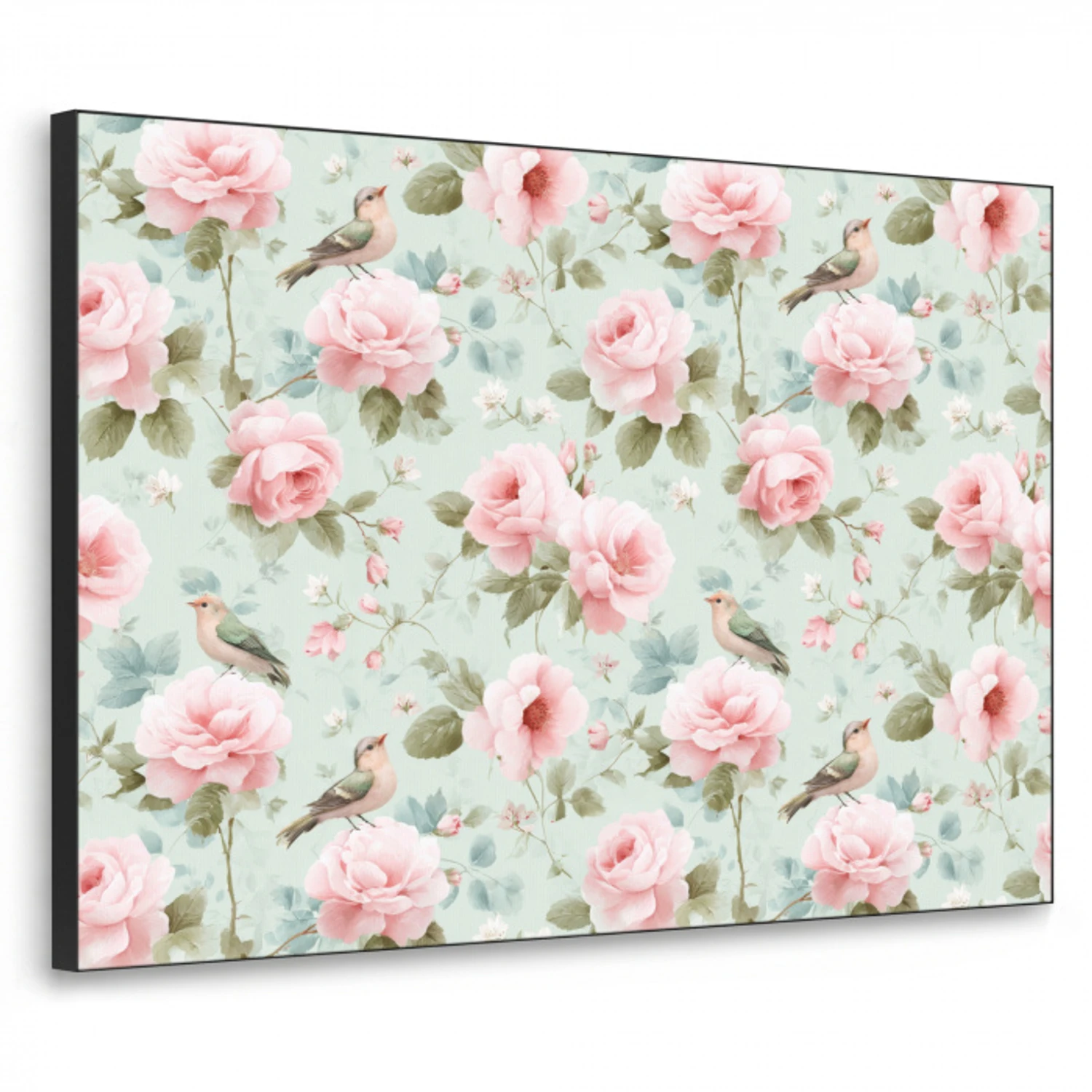 Rozen - Vogels - Pastel - Kleurrijk Textielframe zwart klein 947 -3d