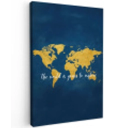 Blauw - Wereldkaart - Quote - Explore Tuinposter op houten frame 2 cm dik middel -3d