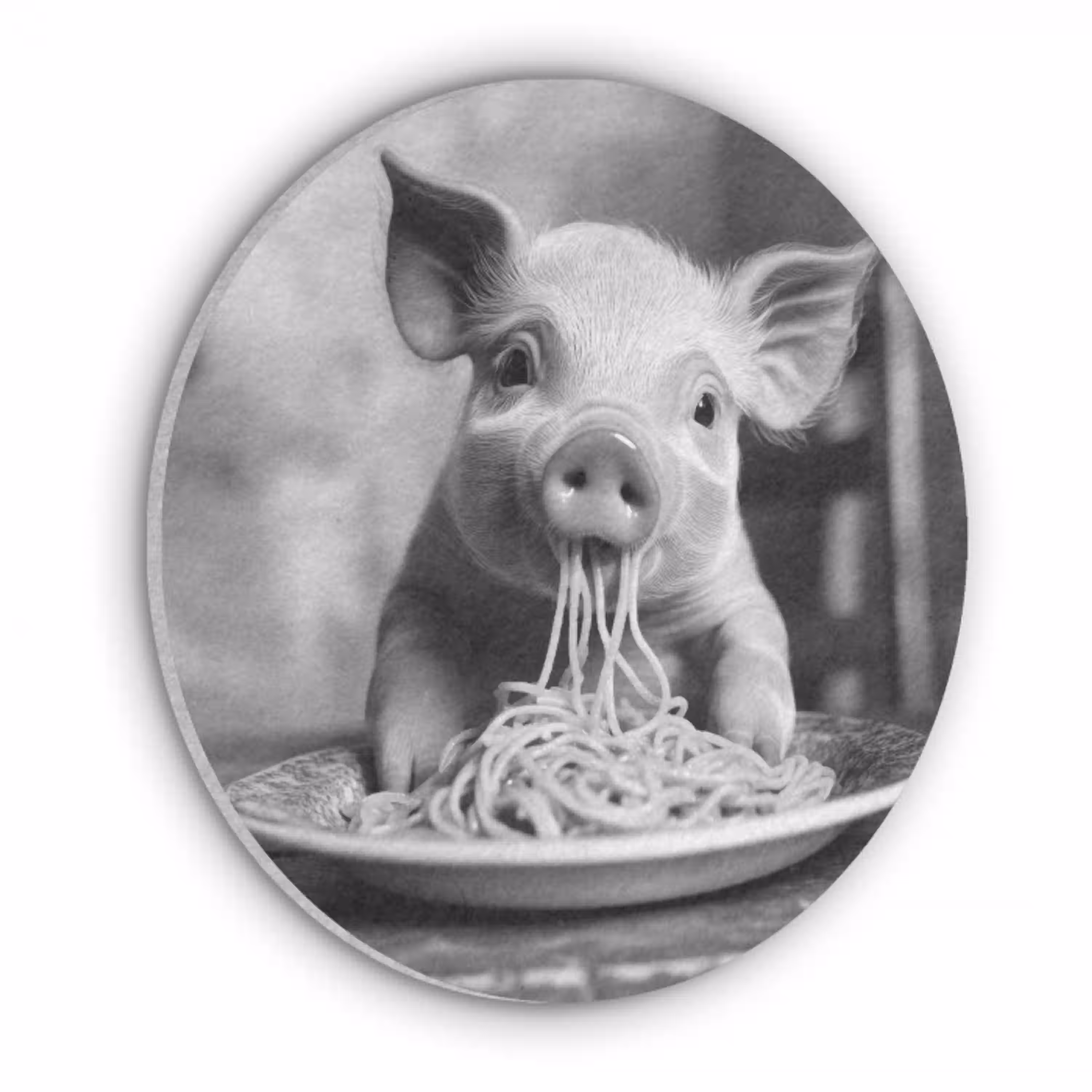 Varken - Schattig - Spaghetti - Zwart wit - Dier Akoestische PET Vilt - Rond klein -3d