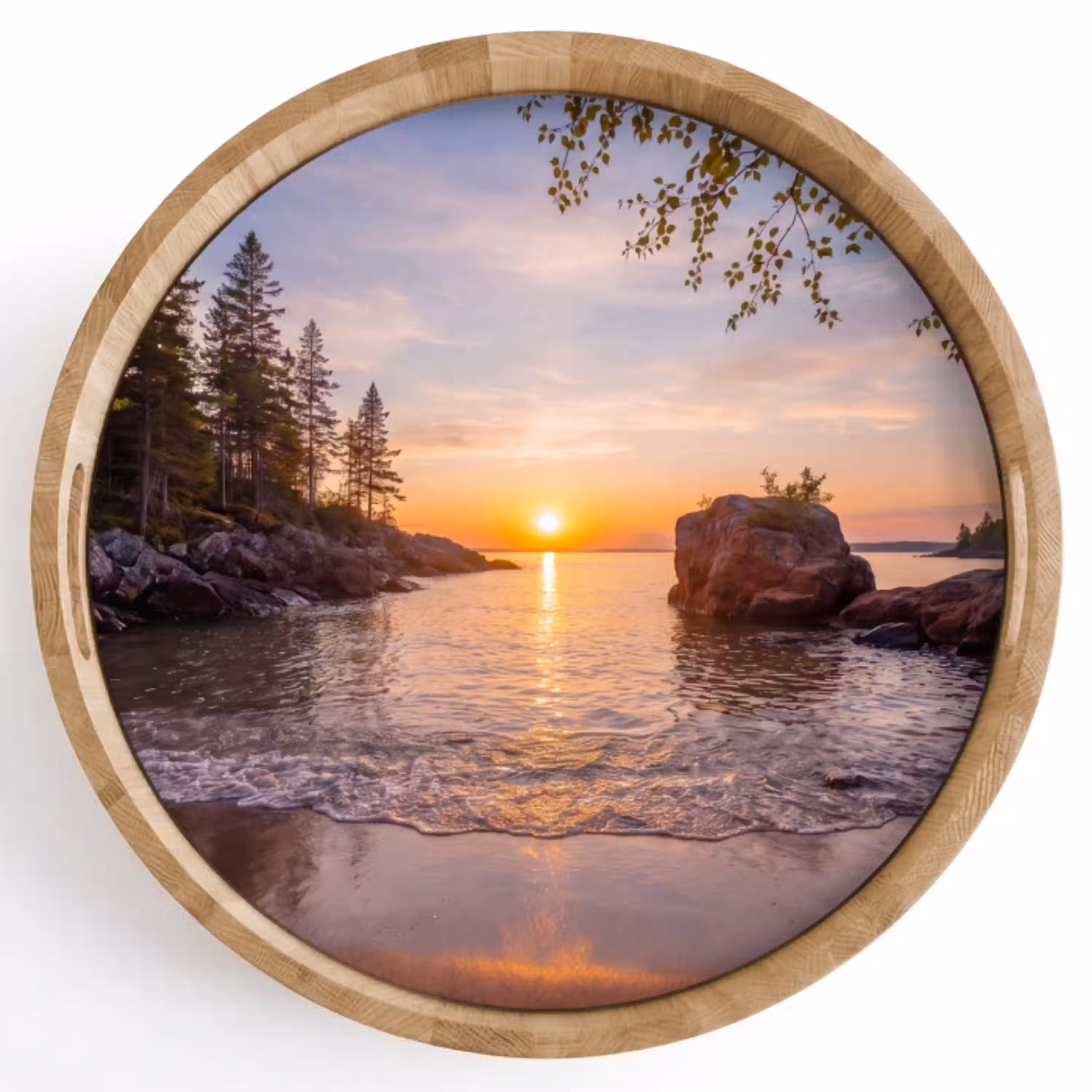Zonsondergang - Kust - Water - Natuur - Oranje Dienblad Rond middel -z3d_shopping