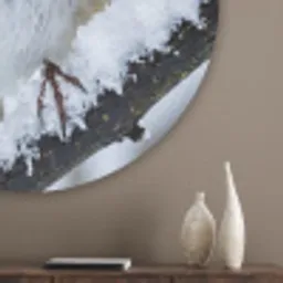 Roodborstje - Tak - Sneeuw - Winter - Levendig Akoestische PET Vilt - Rond klein -sfeer5_closeup