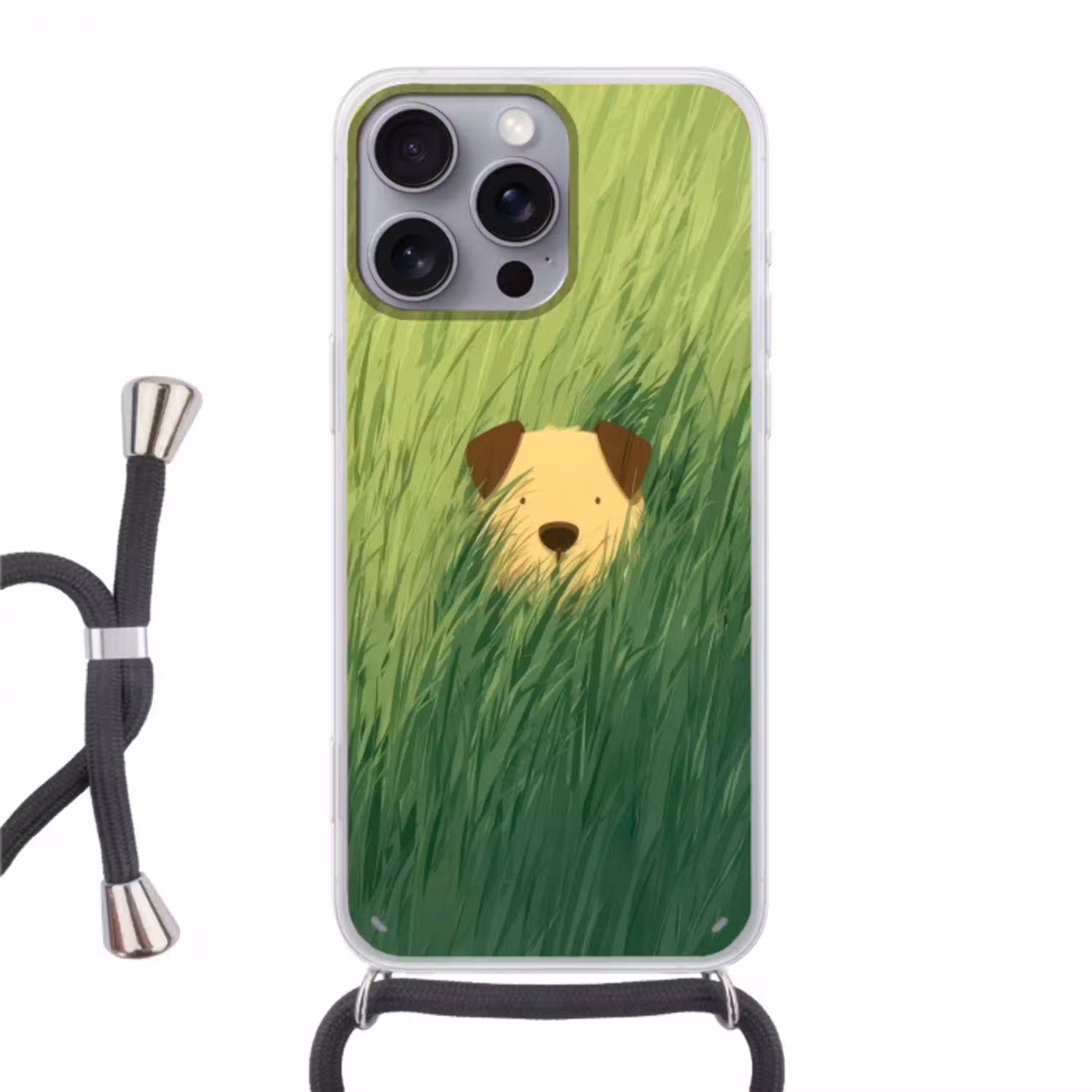 Hondje - Gras - Oren - Bruin Hoesje iPhone 16 Pro Max met koord klein -3d