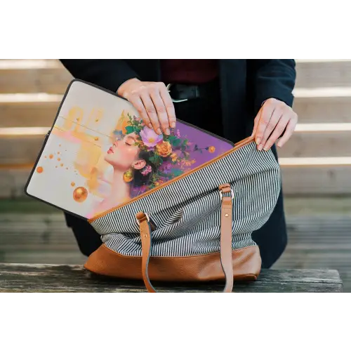 Abstract - Vrouw - Bloemenkroon - Goud laptophoes neopreen klein -tas