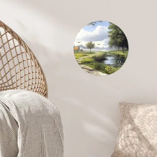 Zandpad - Groen landschap - Water Wandcirkel behangsticker klein -sfeer4