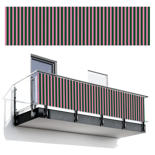 Balkonsichtschutz - Vertikale Streifen - Grün - Rosa