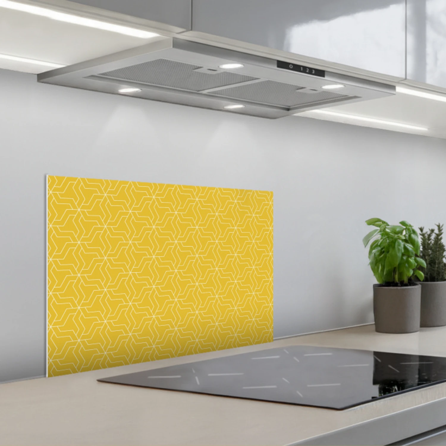 Wit - Geel - Patroon - Geometrisch keuken achterwand spatscherm klein 900 -3d_schuin