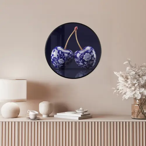 Porselein- Kersen - Delfts - Blauw Fotolijst rond zonder passe partout klein -sfeer3