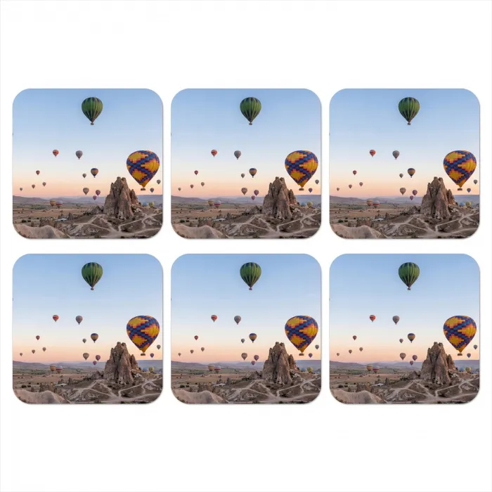 Luchtballonnen - Rotsen - Zonsopgang onderzetter kurk middel -3d