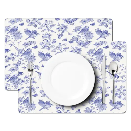 Birds - Flowers - Blue Placemat vinyl groot 368 -zzsfeer2_Kitchenyeah-website