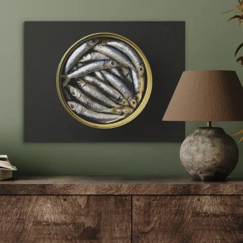 Sardines - Vissen - Rond - Zwart PET vilt klein -sfeer2