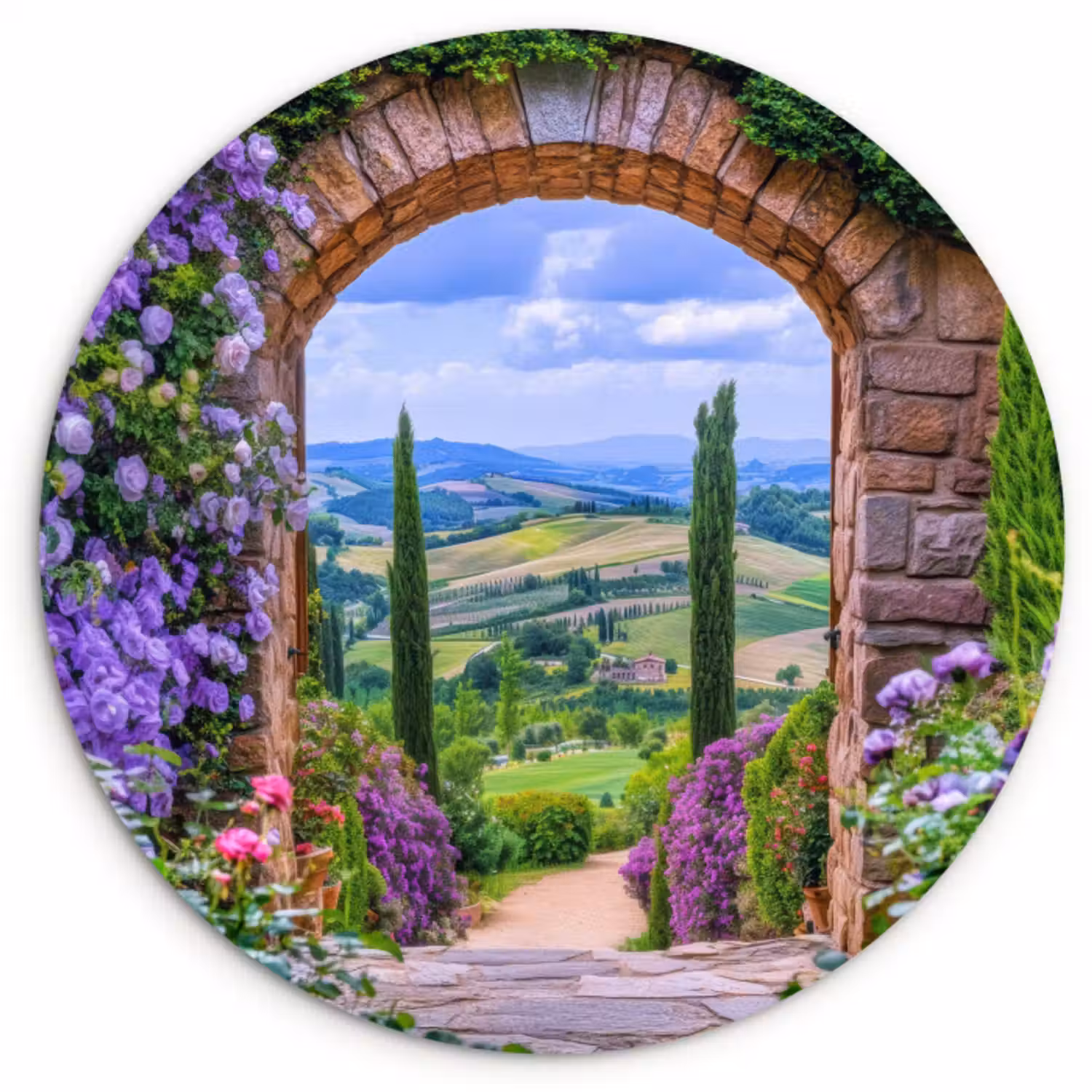 Muurcirkel glas - Doorkijk - Toscane - Landschap - Poort