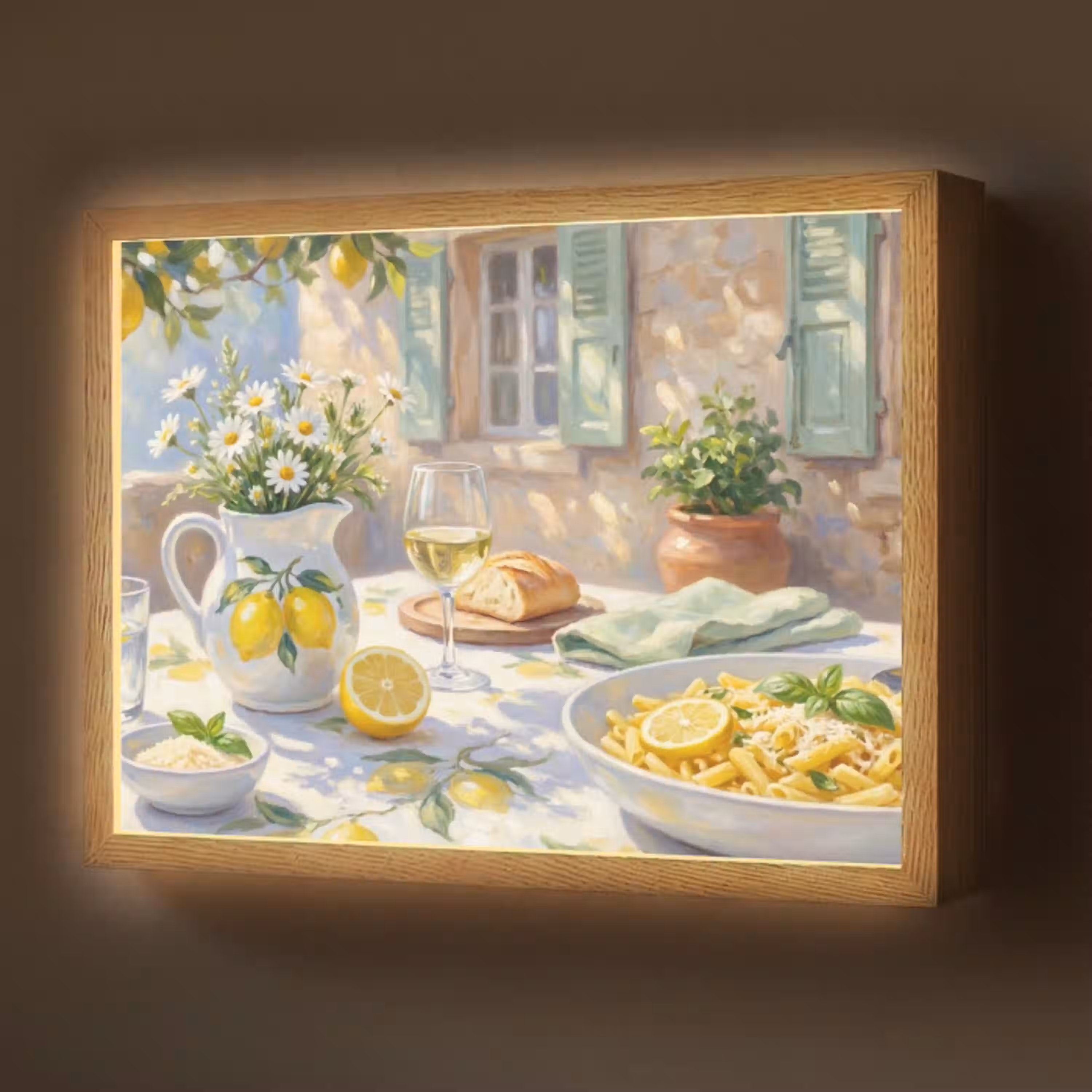 Eten - Terras - Zomer - Geschilderd - Geel Light Box met batterij (Wandlamp) middel -z3d_website