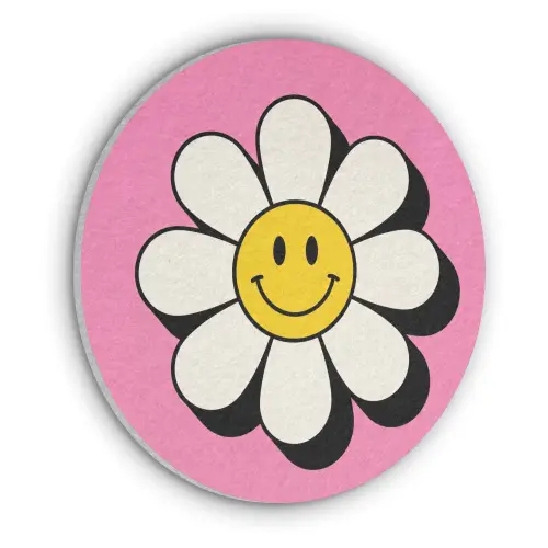 Smiley - Bloem - Roze Akoestische PET Vilt - Rond klein -3d