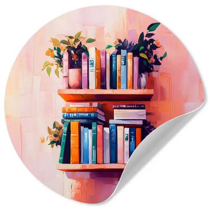 Planken - Boeken - Bladeren Wandcirkel behangsticker klein -3d
