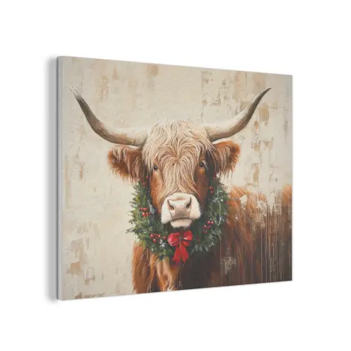 Kerst - Schotse Hooglander - Bruin - Krans PET vilt klein -3d