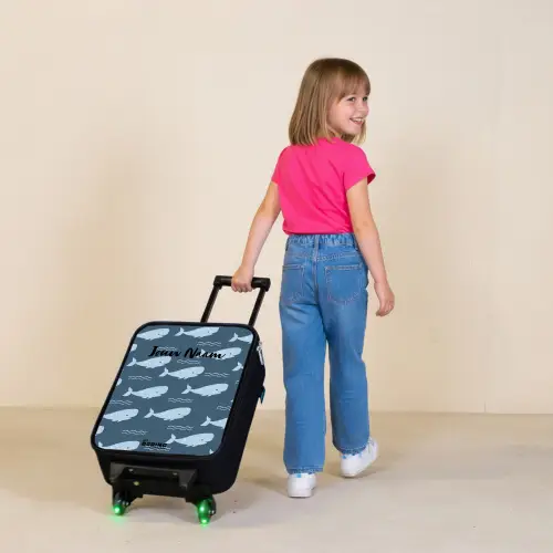 Walvis met golven patroon blauw Kinderkoffer - Zwart klein -sfeer1