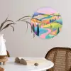 Landschap - Paars - Pastel - Huizen Wandcirkel kunststof plaat 5mm dik klein -sfeer4