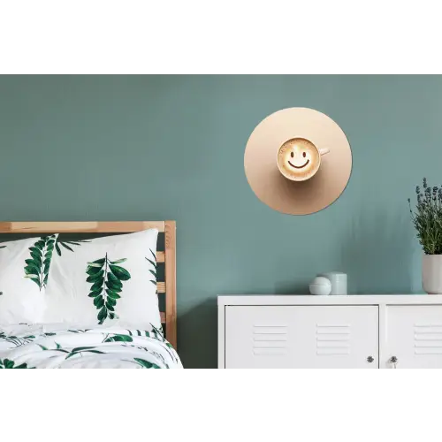 Koffie - Melkschuim - Lach - Beige Wandcirkel aluminium klein -slaapkamer