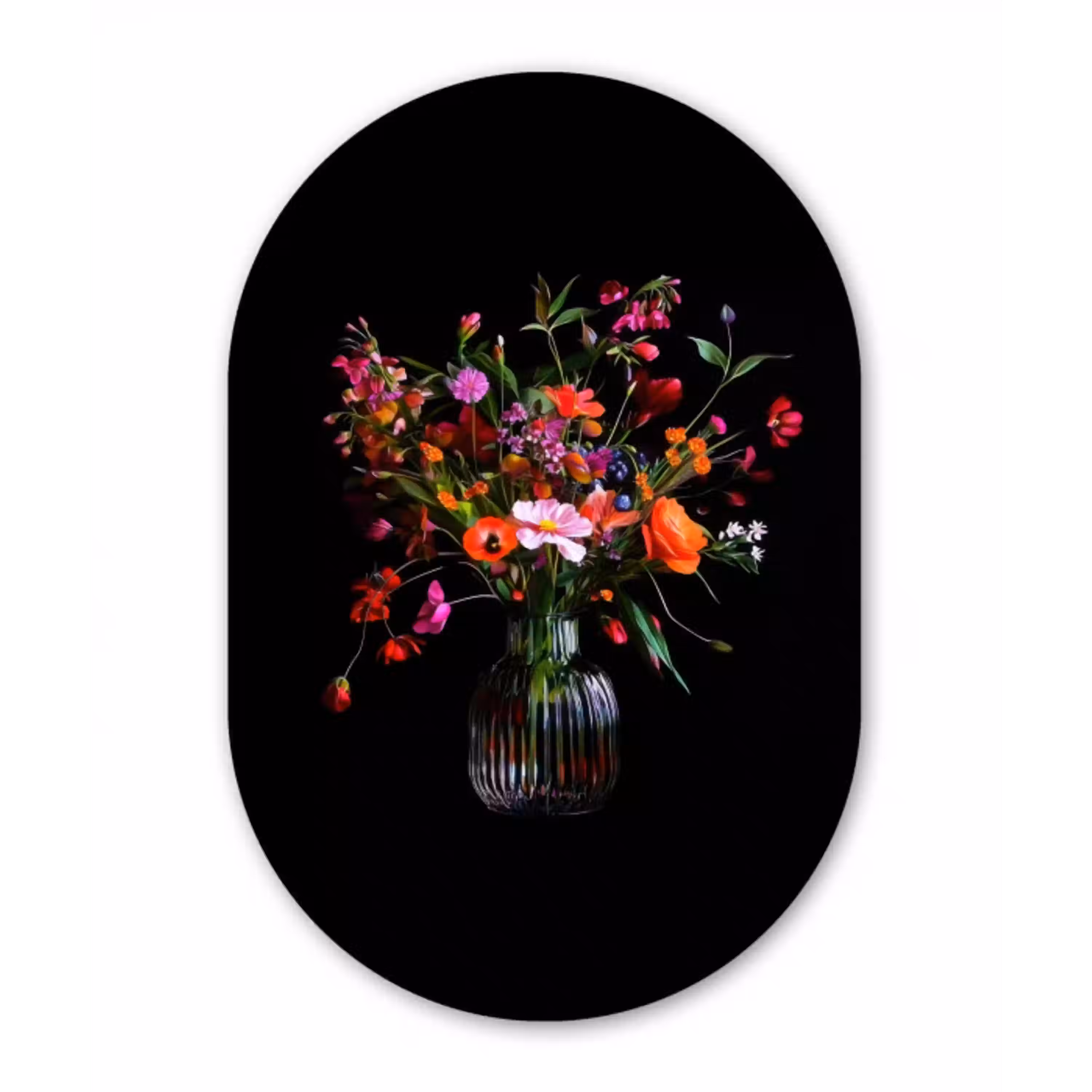 Boeket - Veldbloemen - Vaas Wandcirkel Ovaal Aluminium middel -3d