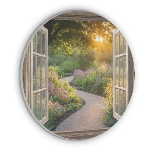 Doorkijk - Bloemen - Natuur - Zon - Pad Akoestische PET Vilt - Rond klein -3d