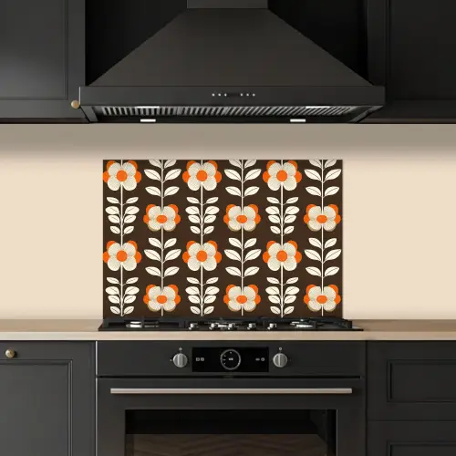 Bloemen - Retro - Bruin keuken achterwand spatscherm klein 900 -sfeer1