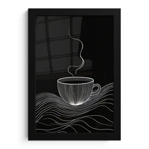 Lijntekening - Koffiekop - Zwart fotolijst zwart zonder passe partout klein -3d