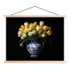 Geel - Tulpen - Vaas - Bloemen textielposter latten blank klein -3d