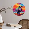 Neushoorn - Zonsondergang - Savanna - Kleurrijk Wandcirkel behangsticker klein -sfeer3