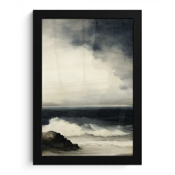 Zee - Rotsen - Storm fotolijst zwart zonder passe partout klein -3d