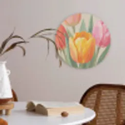 Tulpen - Abstract - Kleurrijk Akoestische PET Vilt - Rond klein -sfeer3