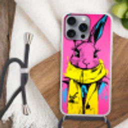Konijn - Felroze - Sjaal - Abstract Hoesje iPhone 16 Pro Max met koord klein -sfeer4