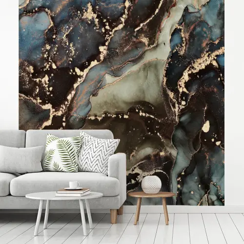 Marmer - Goud - Groen fotobehang vinyl groot -woonkamer