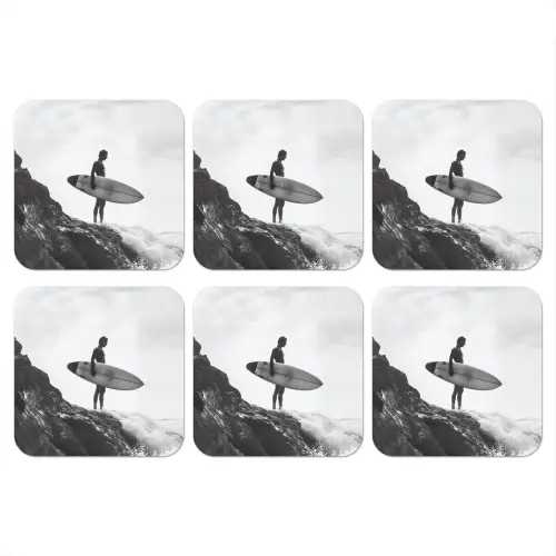 Surfer - Rots - Oceaan - Golven onderzetter kurk middel -3d
